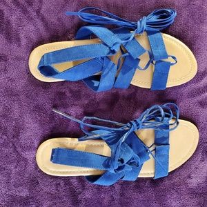 Just Fab Flat Blue Tie Up Sandals